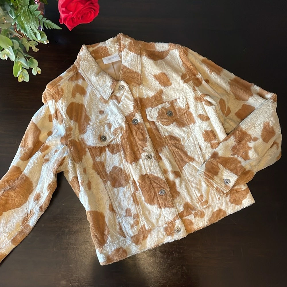 Vintage Fuzzy Animal Print Jacket Leather Collar